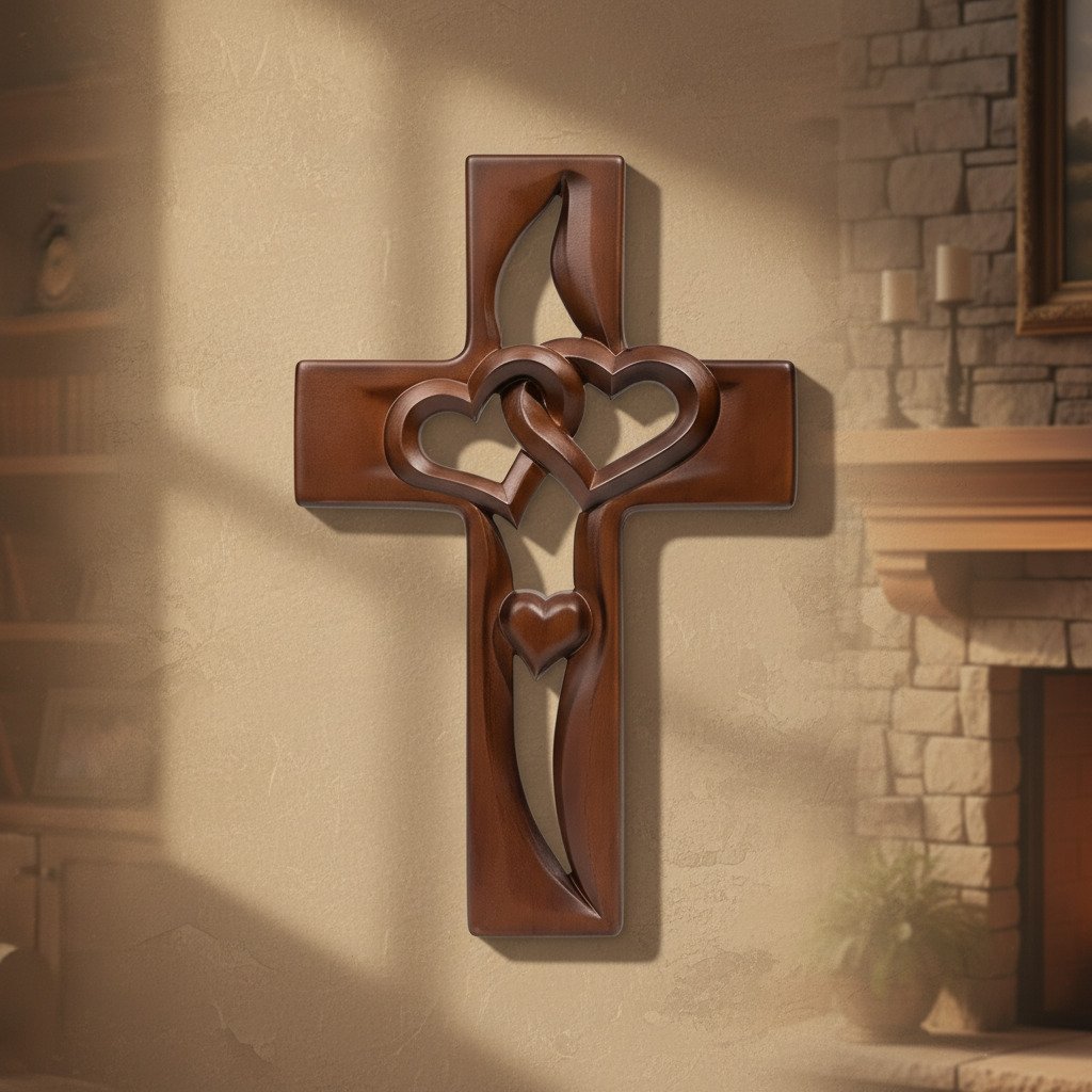 Orlinda – Wanddekoration mit Herzdetail und Kreuz