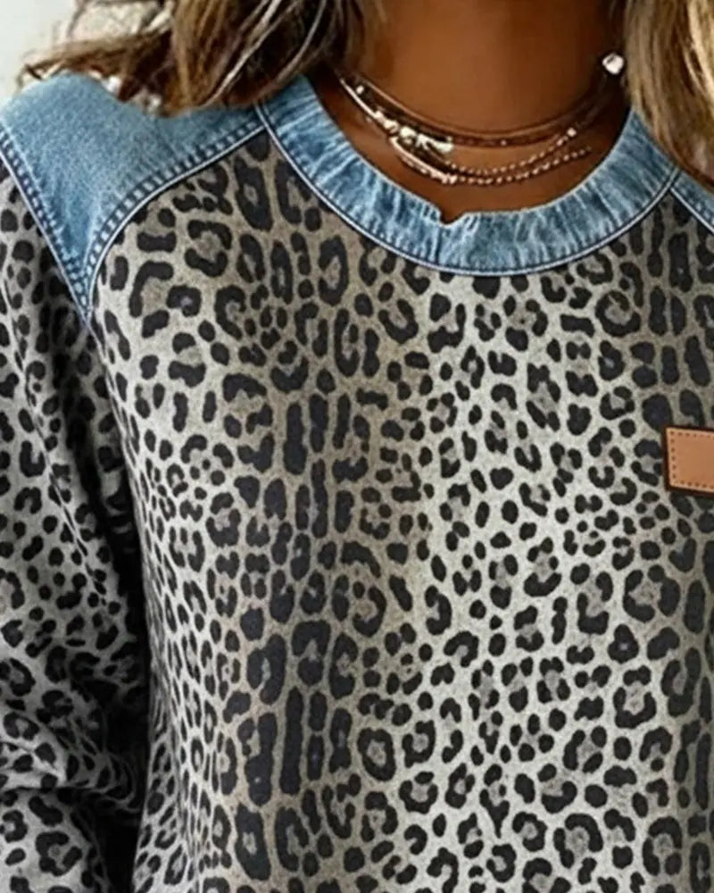 Selara - Soft-Touch-Pullover mit Leoparden-Patchwork