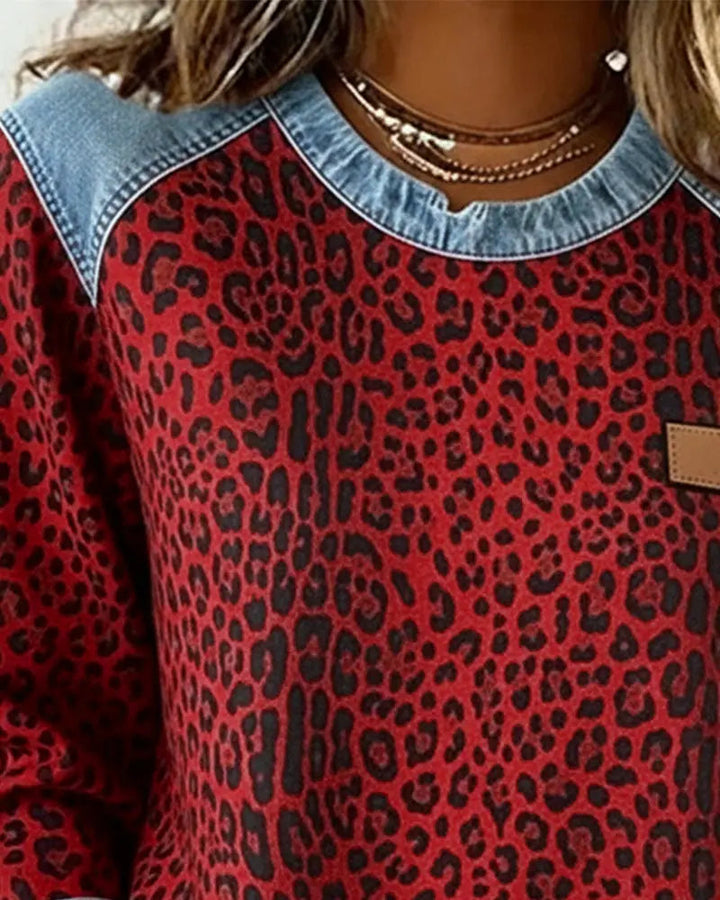 Selara - Soft-Touch-Pullover mit Leoparden-Patchwork