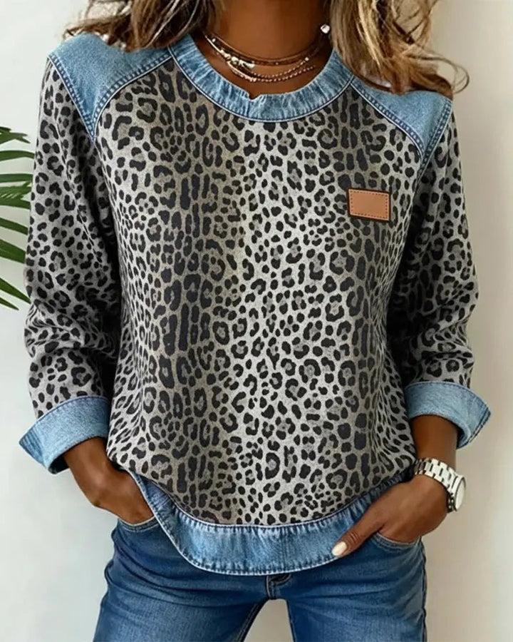 Selara - Soft-Touch-Pullover mit Leoparden-Patchwork