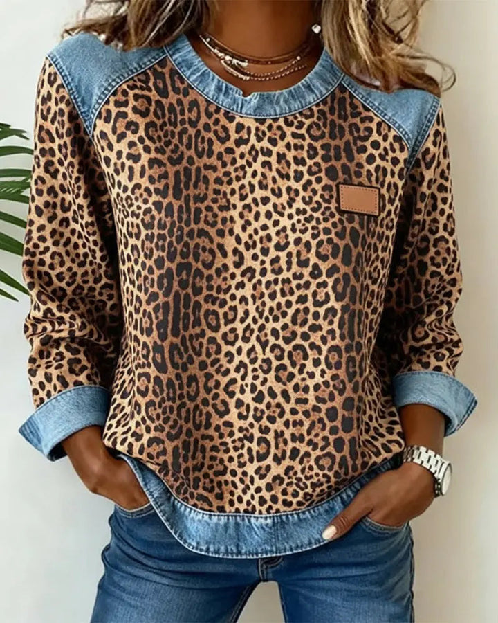 Selara - Soft-Touch-Pullover mit Leoparden-Patchwork