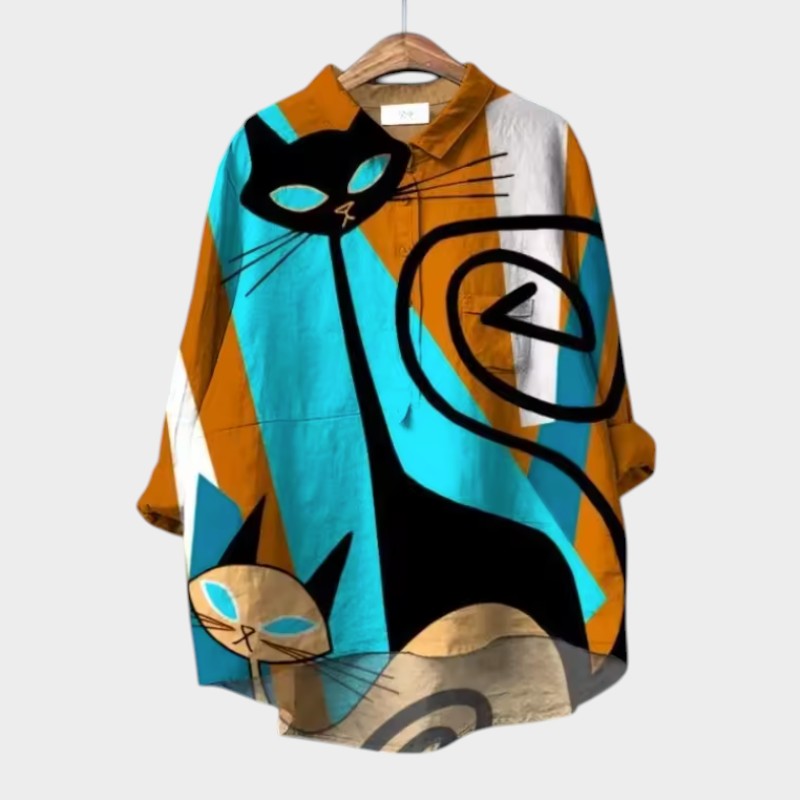 Ravea - Soft-Touch Shirt mit Katzenmuster