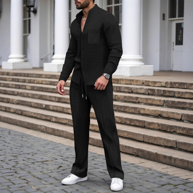 Blake - Strukturiertes Waffelstrick-Shirt & Hosen-Set