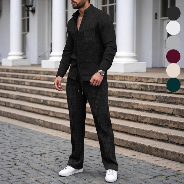 Blake - Strukturiertes Waffelstrick-Shirt & Hosen-Set