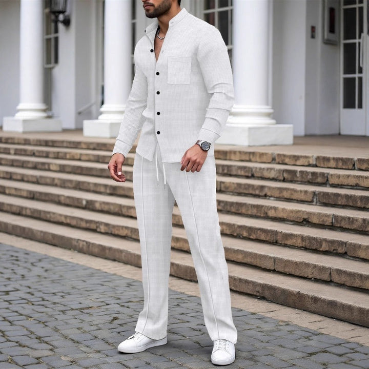 Blake - Strukturiertes Waffelstrick-Shirt & Hosen-Set